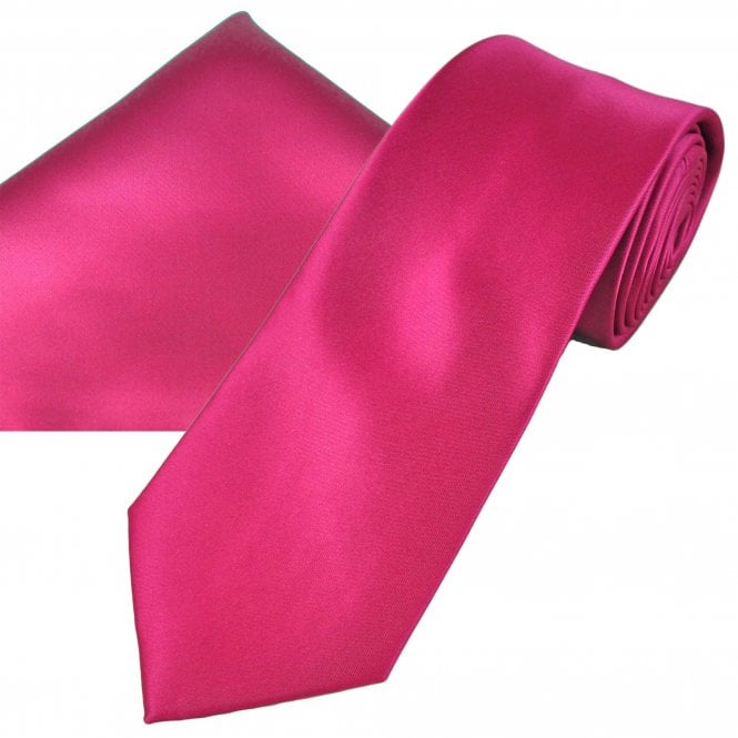 Plain Hot Pink Men's Satin Tie & Pocket Square Handkerchief Set